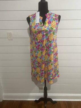 Sleeveless Multicolor Geometric Mini Dress with Split V-Neck